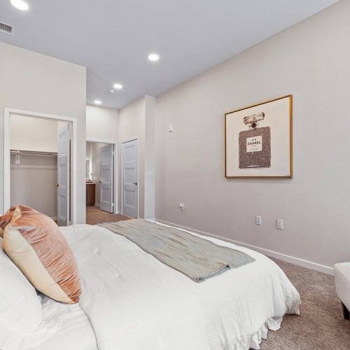 Generous bedroom offerings to fit every family A Province 1 bedroom apartment in San Gabriel Valley with view of the hallway.