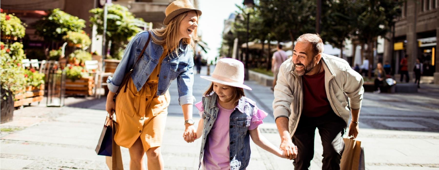 Settle into comfort at Province Stock photo of a family walking on a sidewalk close by our apartments near Arcadia and Alhambra, CA.